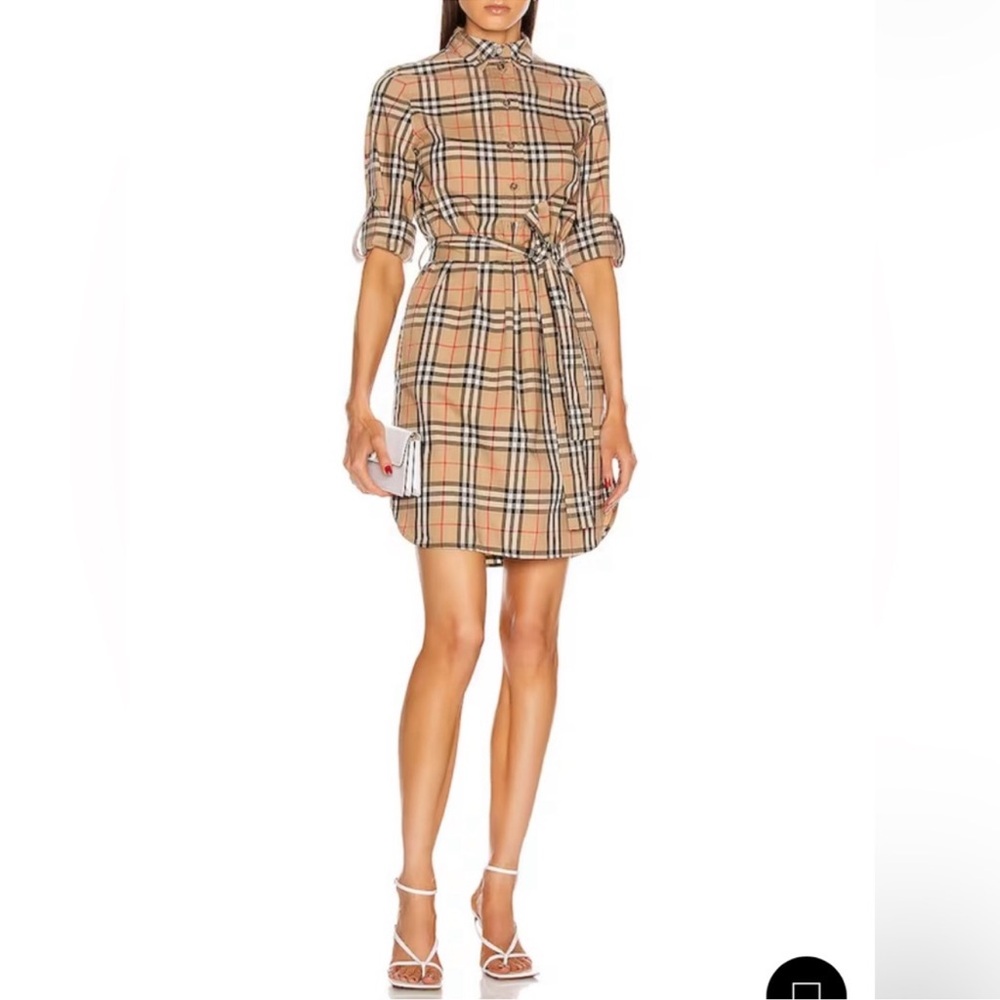 Burberry Tan Plaid Shirt Dress